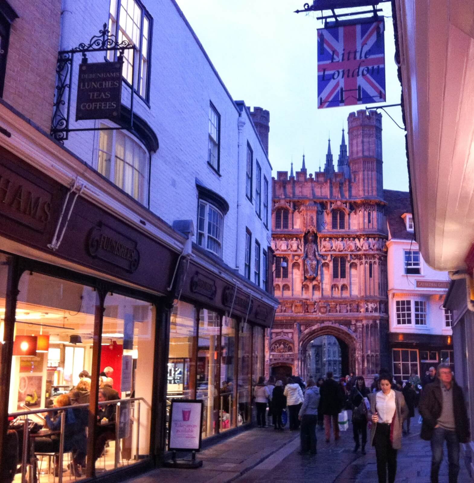 Looking through one of the lanes at Canterbury Cathedral