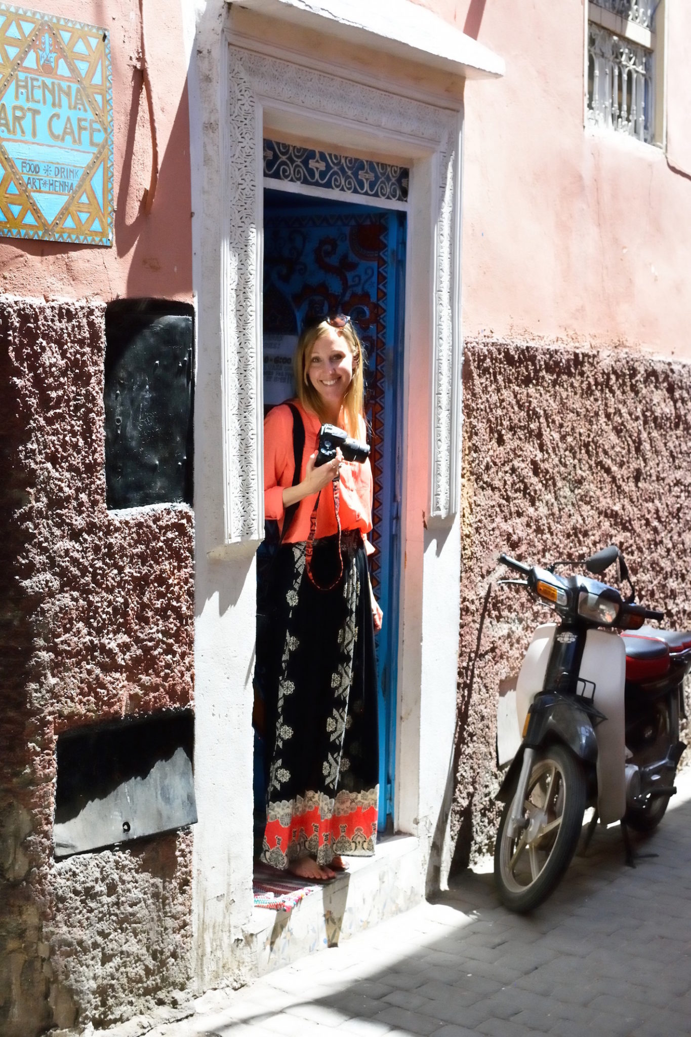 Hayley standing in the doorway of Marrakech Henna Art Café