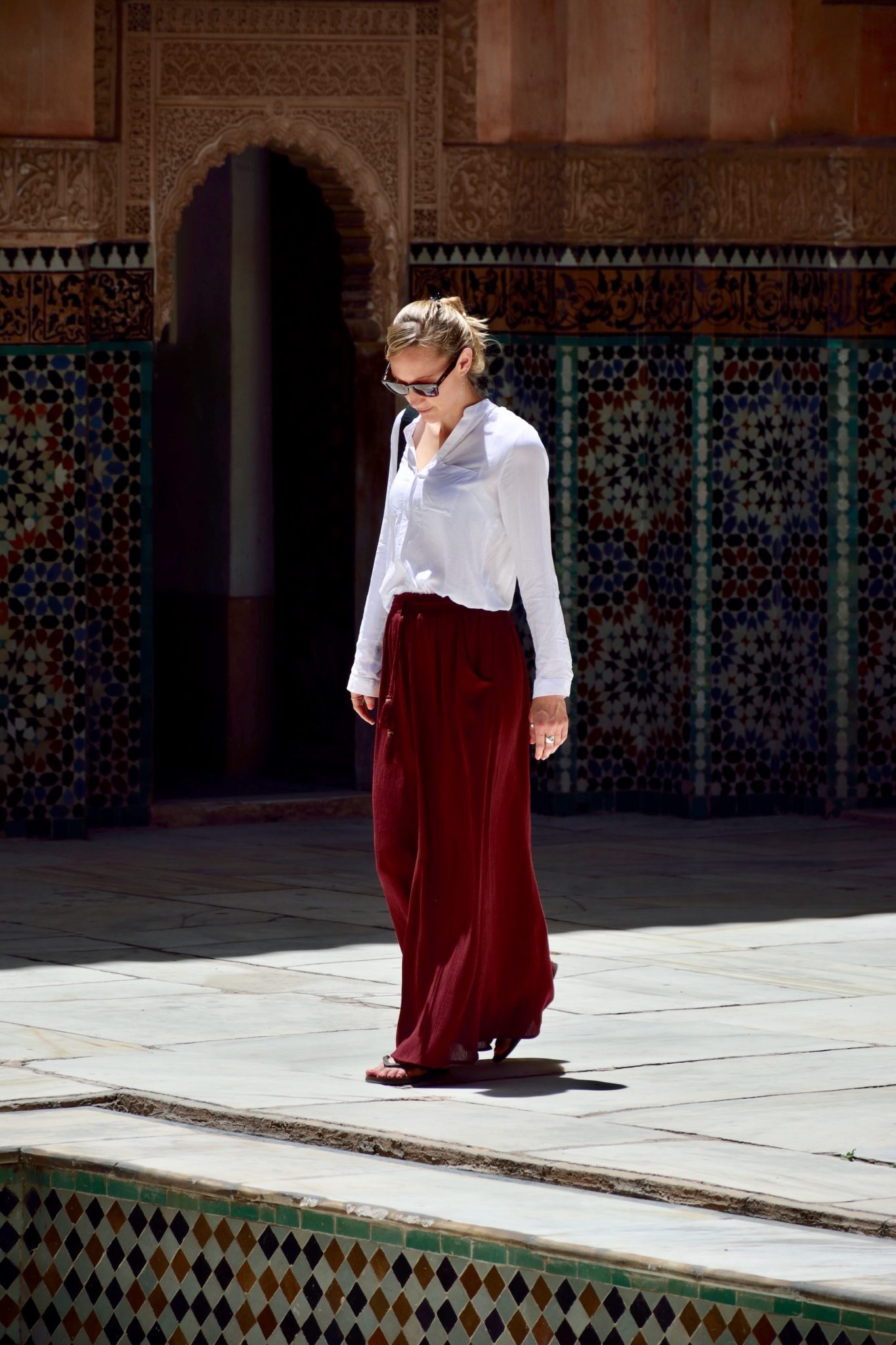 Hayley wearing a long skirt and top in Marrakech 