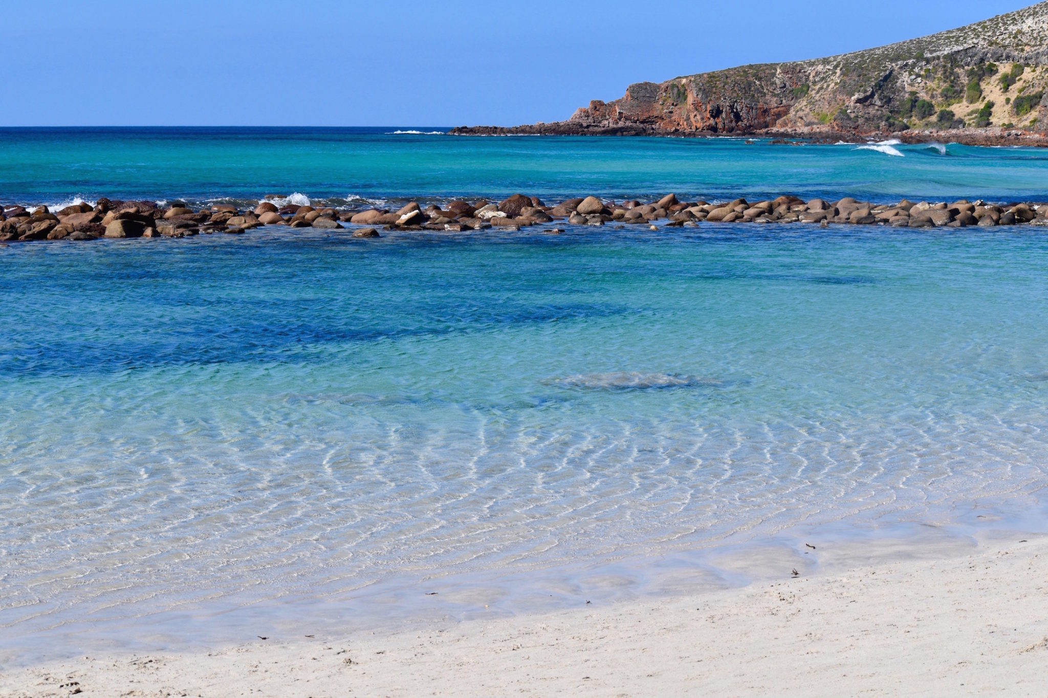 A Kangaroo Island beach with white sand and turquoise water