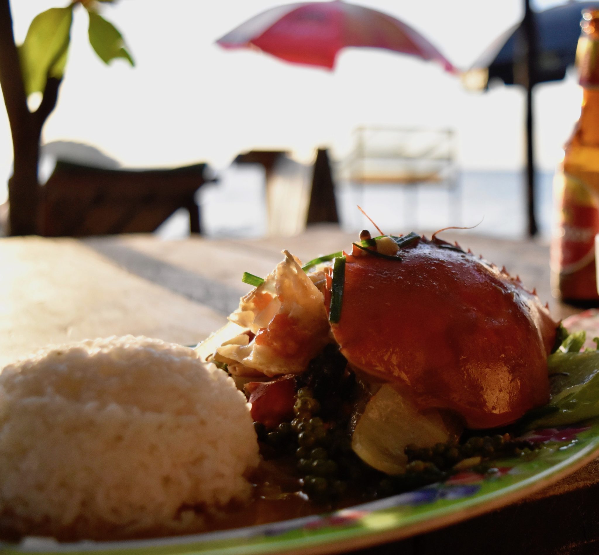A plate of Kep crab with an ocean view