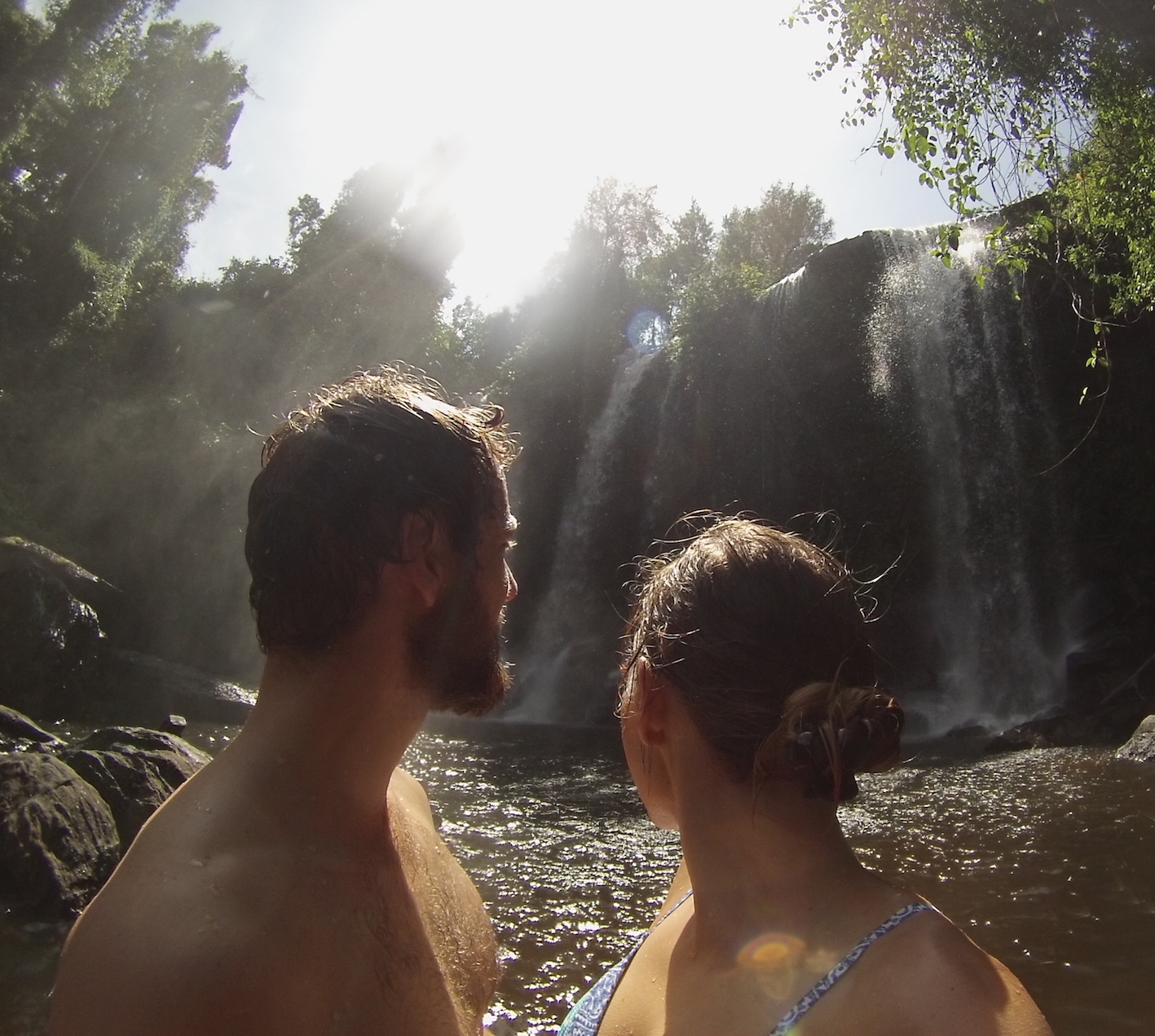 Hayley and Enrico swimming at Kulen Waterfalls 
