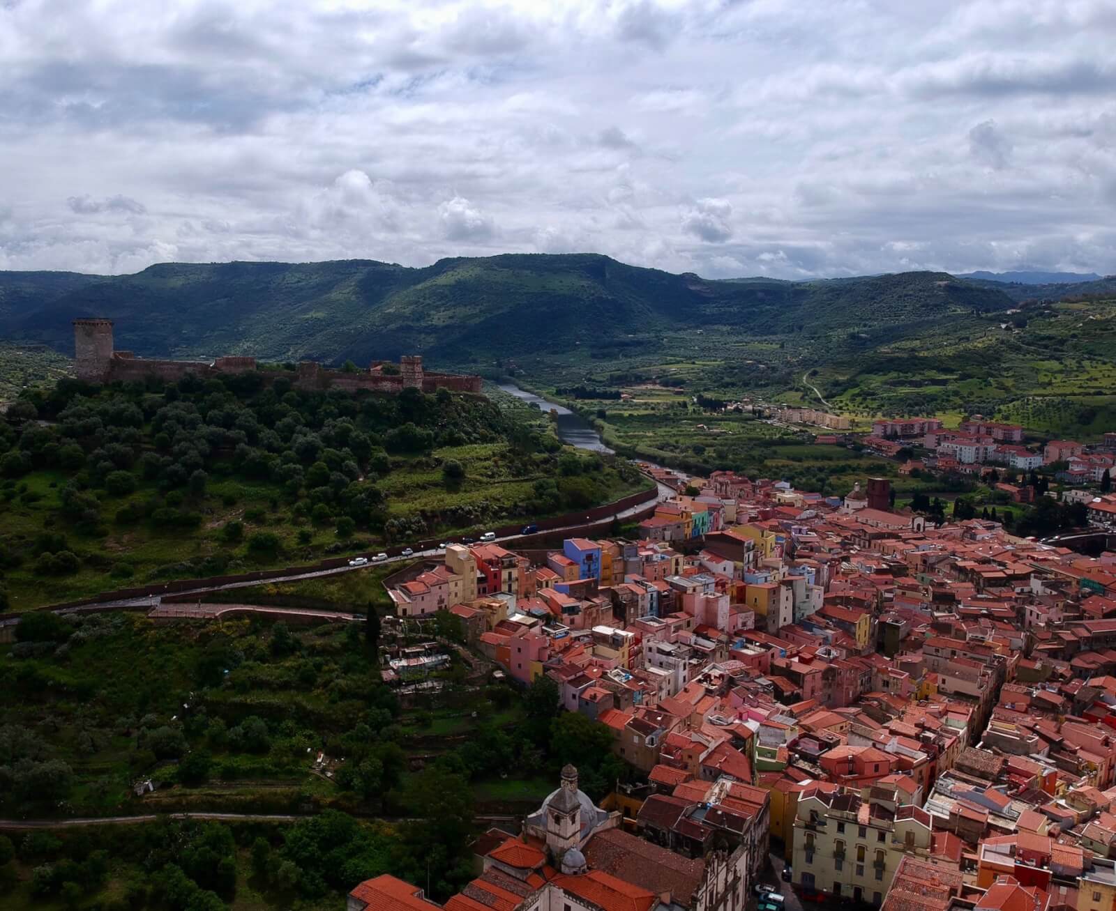 An aerial view of Bosa