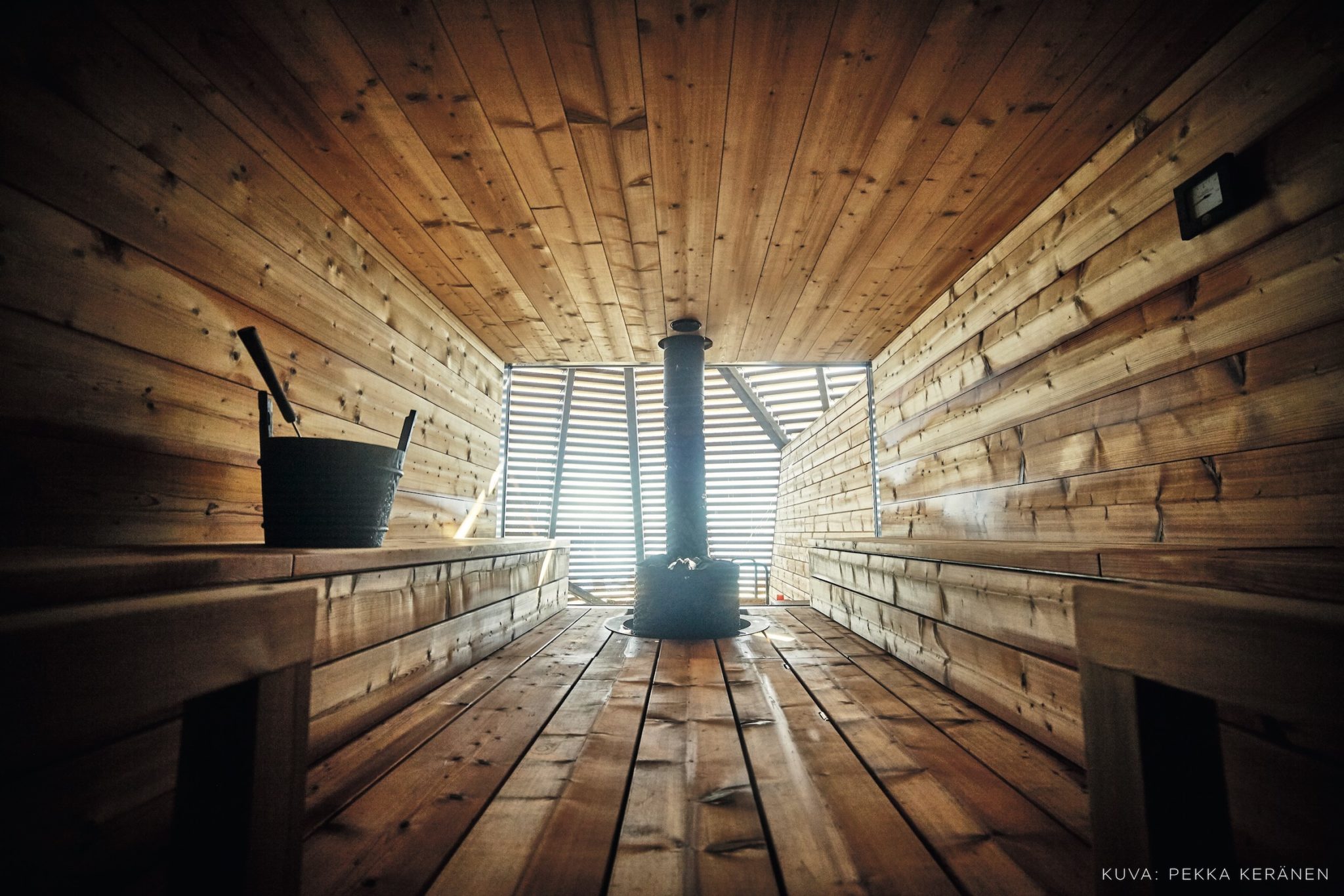 The wooden interiors of Löyly sauna in Helsinki