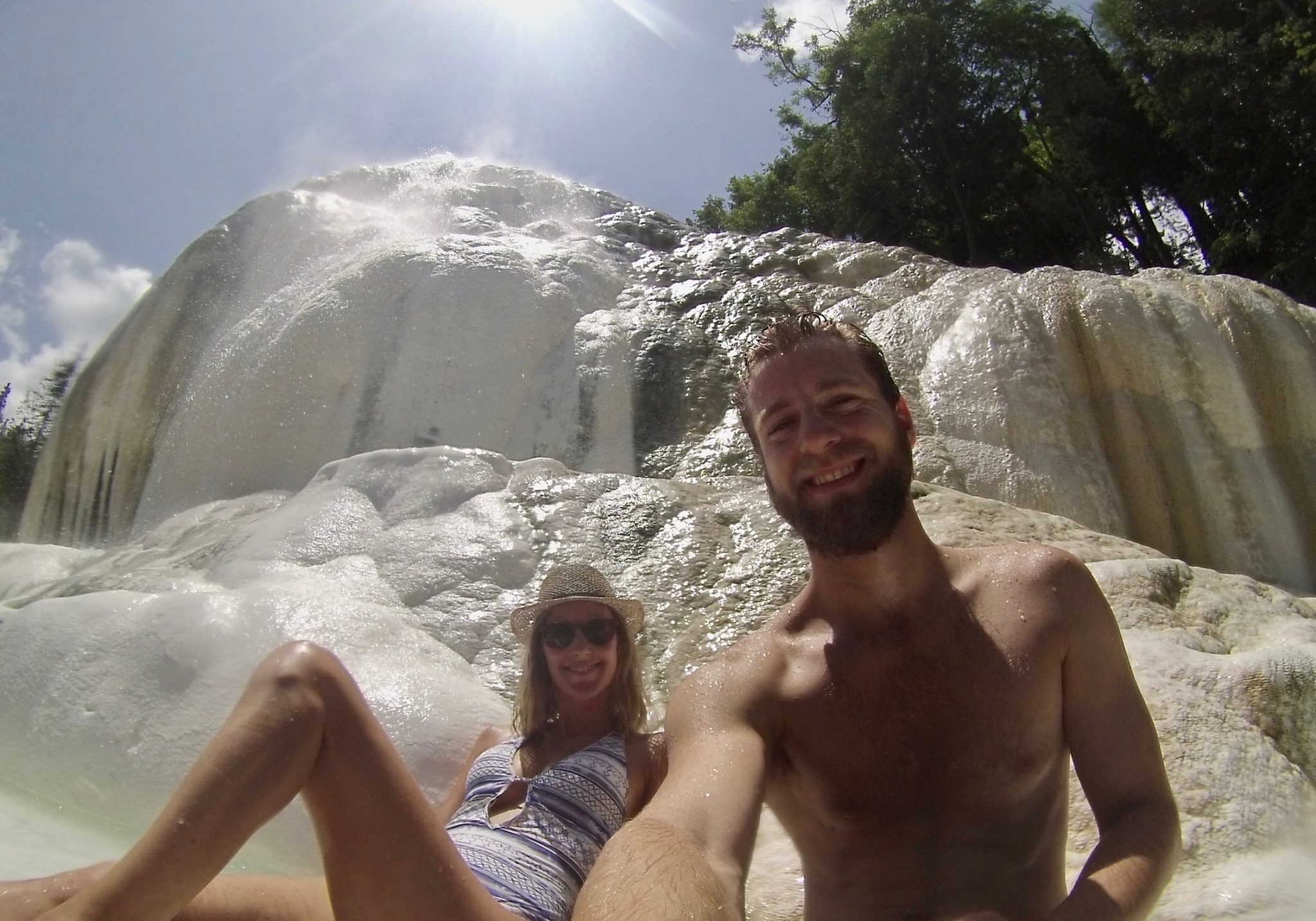 Hayley and Enrico enjoying the thermal pools at Bagni San Filippo. A must visit in Tuscany.