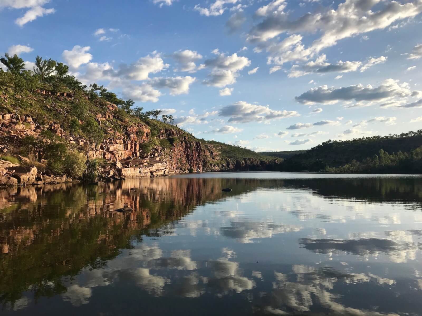 the sky reflecting in the still waters of Chamberlain Gorge 