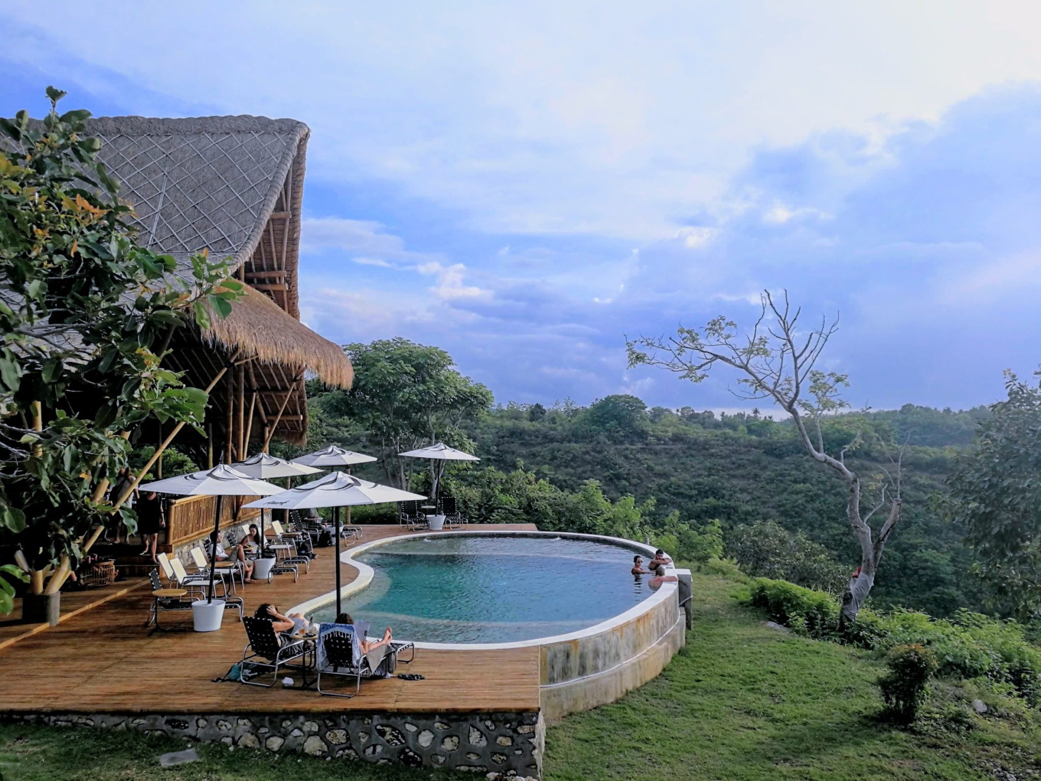 An infinity pool overlooking green jungle 