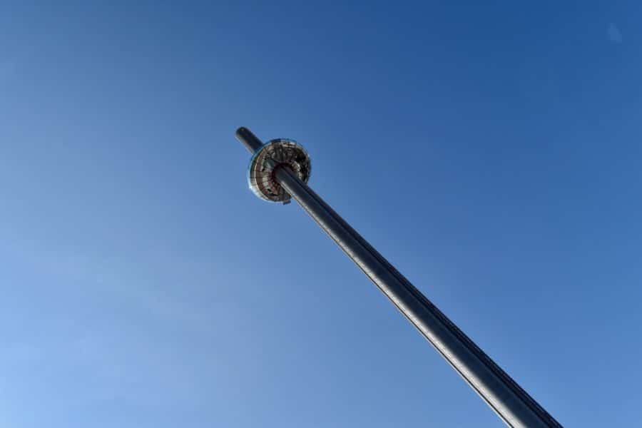 Looking up at the British Airways i360 tower from below 