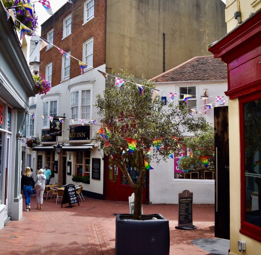 Bunting raised over the lanes in Brighton