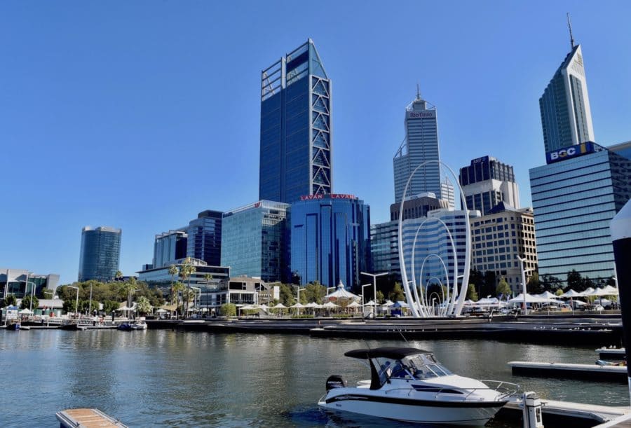 Skyscrapers line the water in Perth 