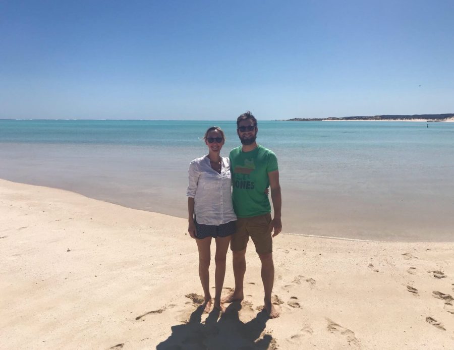 Hayley and Enrico on the beautiful white sands of Sandy Bay