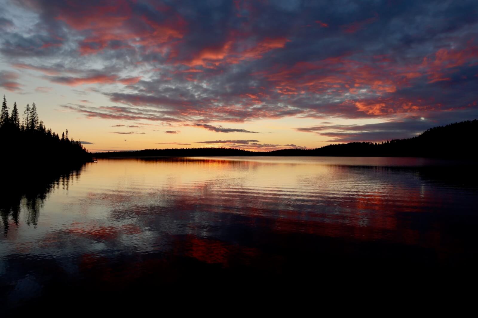 Sunset over the lake in Finnish Lapland 