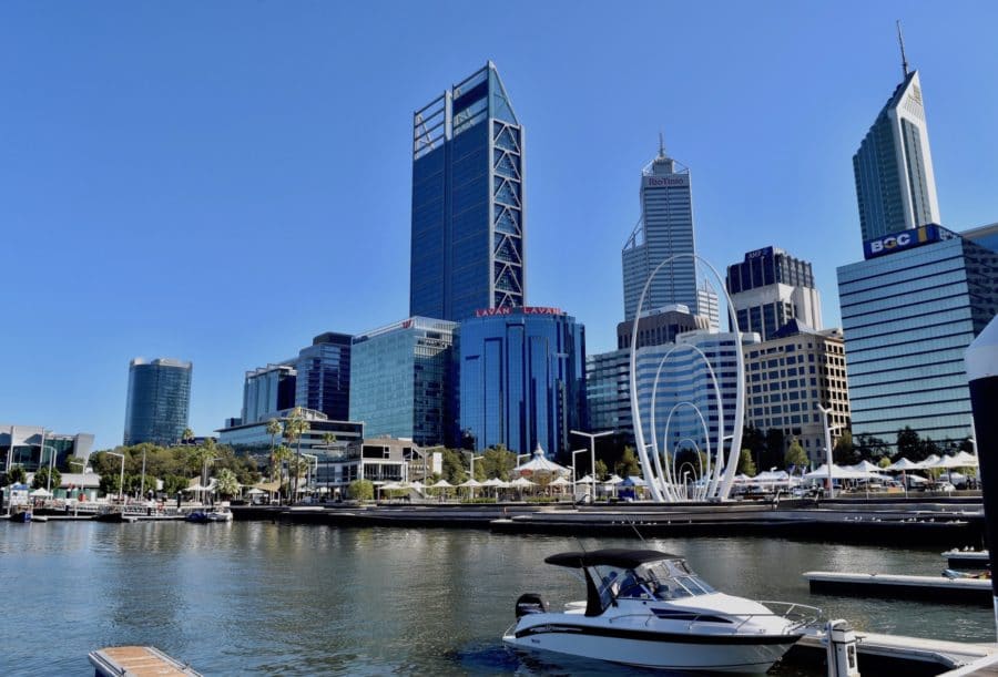 skyscrapers overlooking the water in Perth