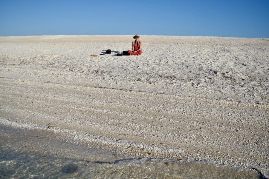 Hayley relaxing on Shell Beach - a beach made up of tiny shells