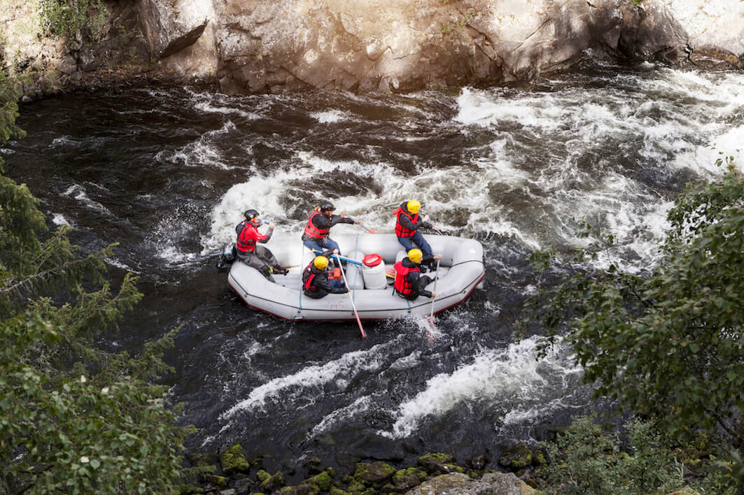 white water rafting down the river 