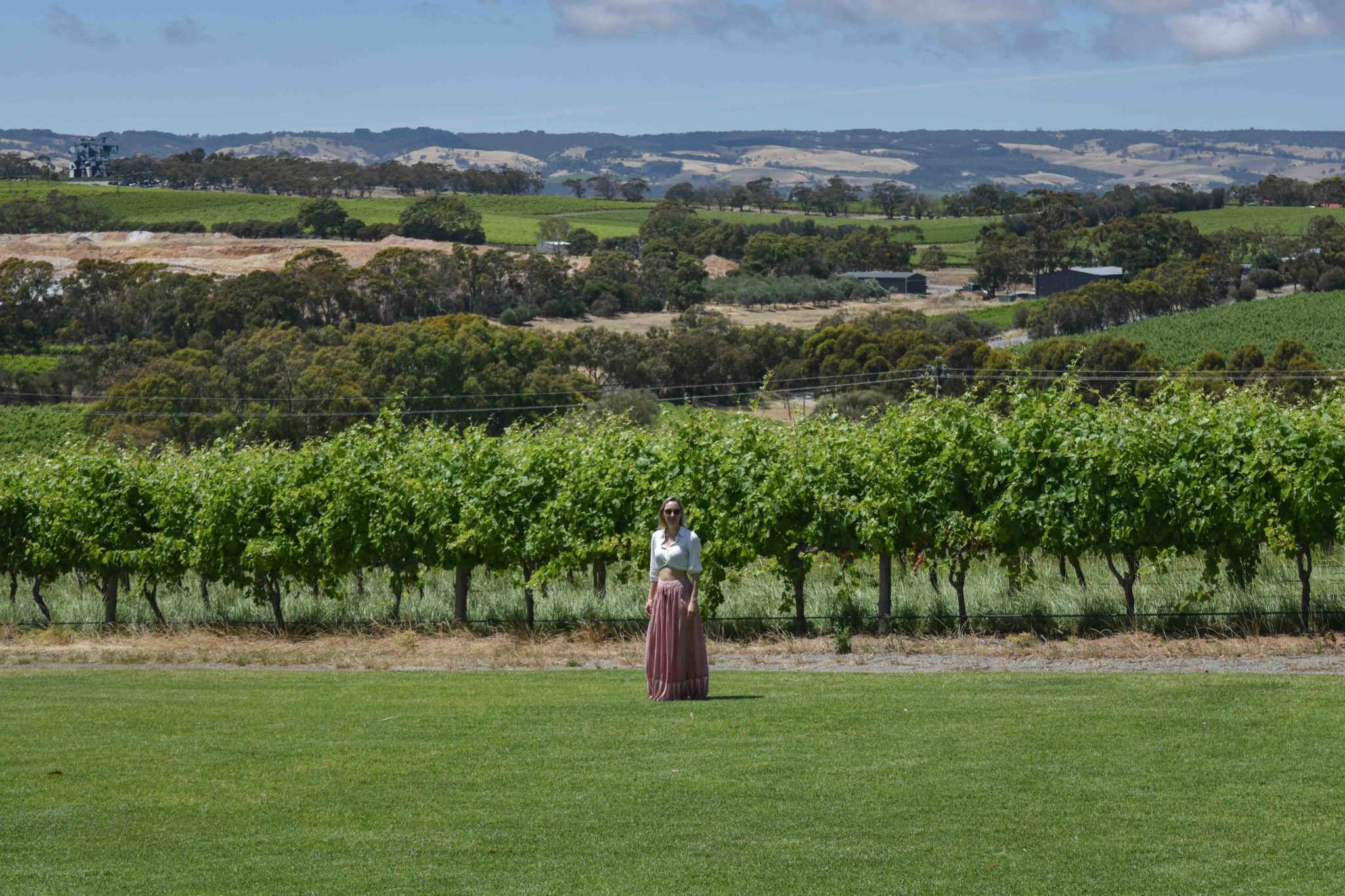 Hayley wandering through the vineyards of McLaren Vale 