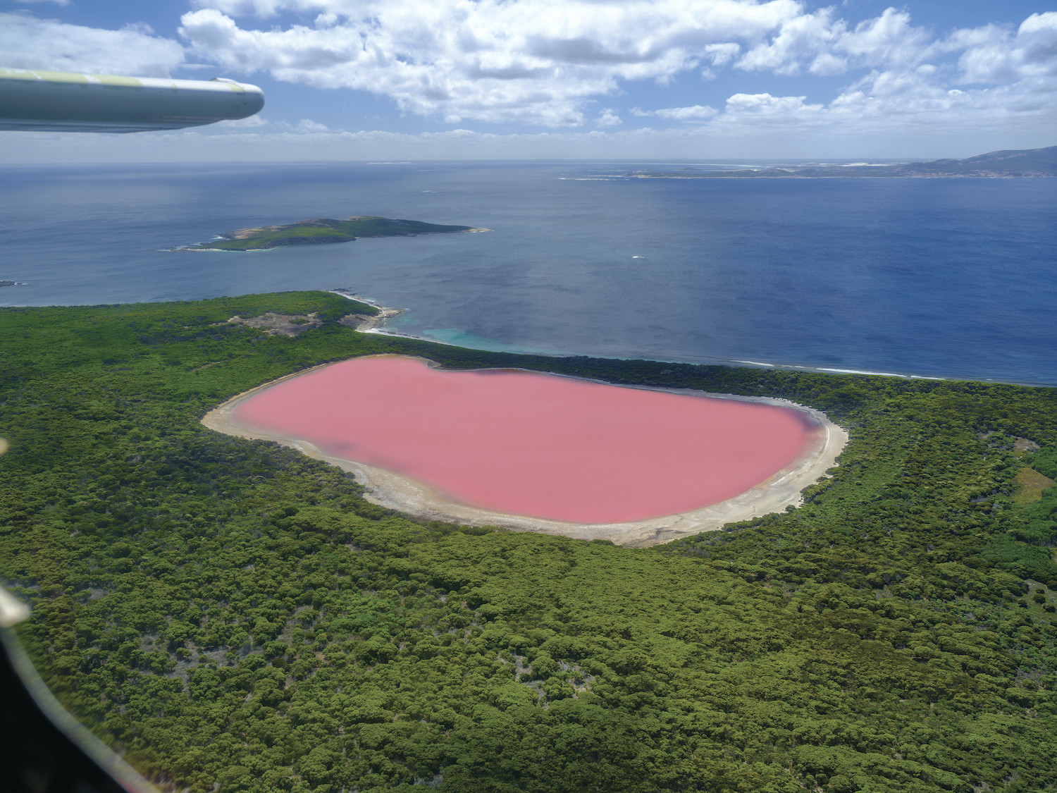 Aerial view of Lake Hillier, Middle Island near Esperance 