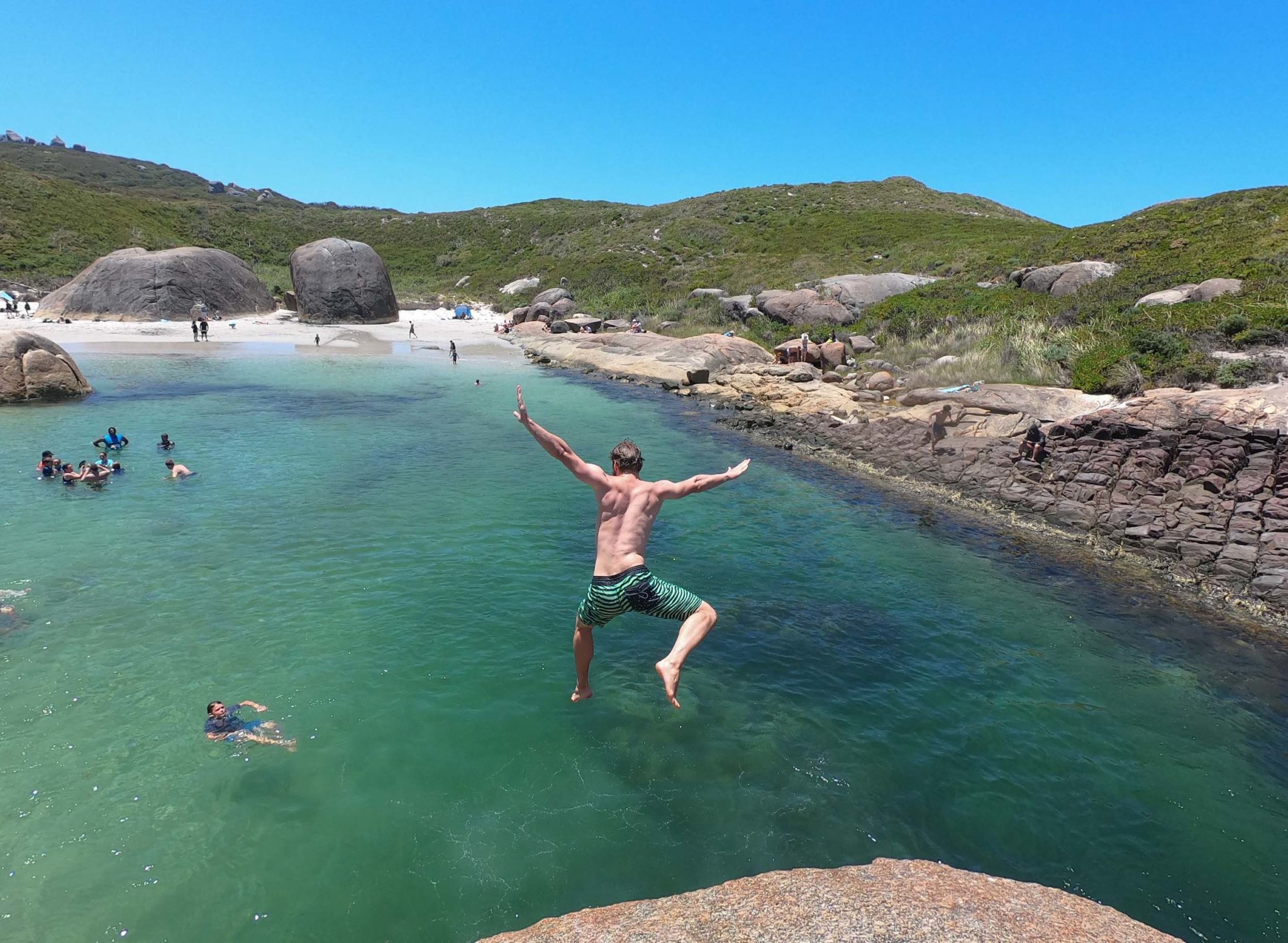 Enrico jumping off a rock at Elephant Rocks