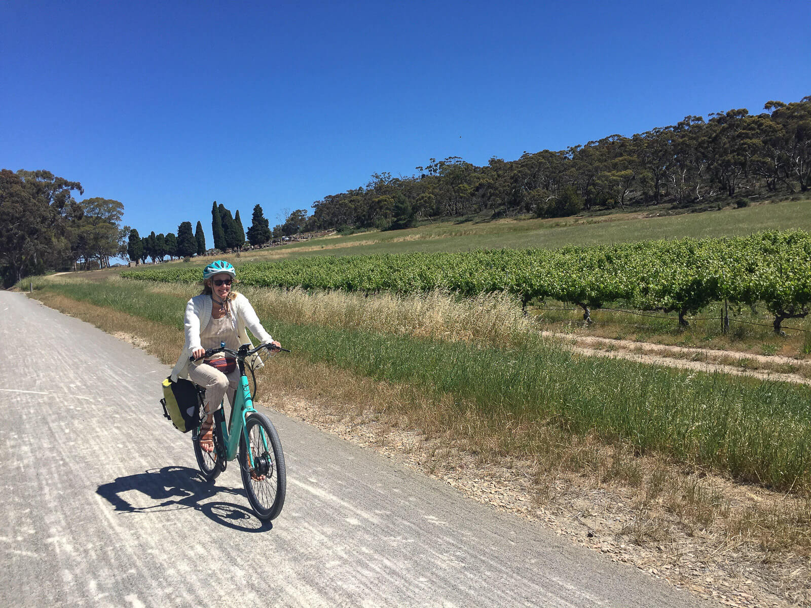 Hayley cycling along the Riesling Trail
