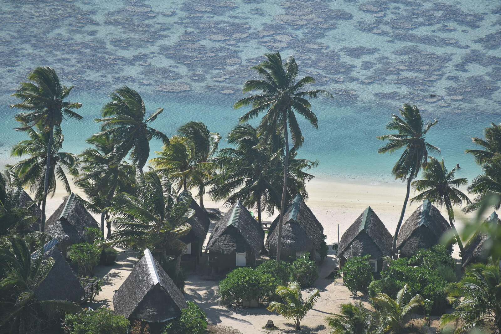 White sand and palms fringe a coral lagoon 