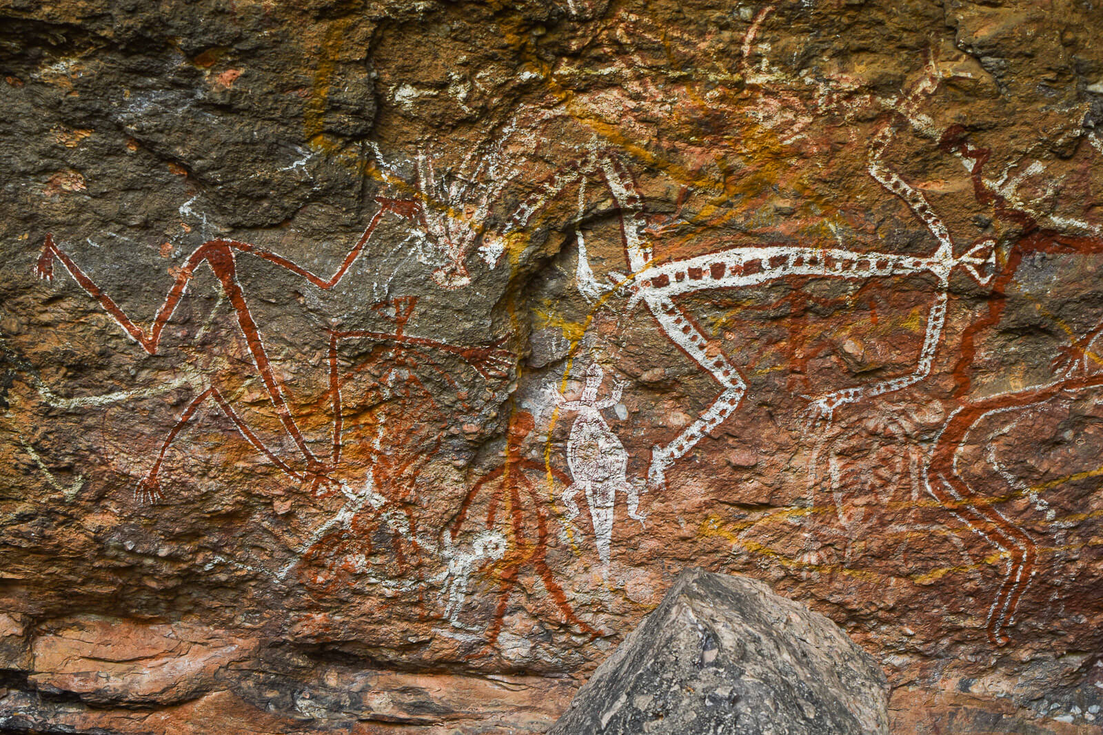 X-Ray style paintings on the rocks at Nourlangie in Kakadu