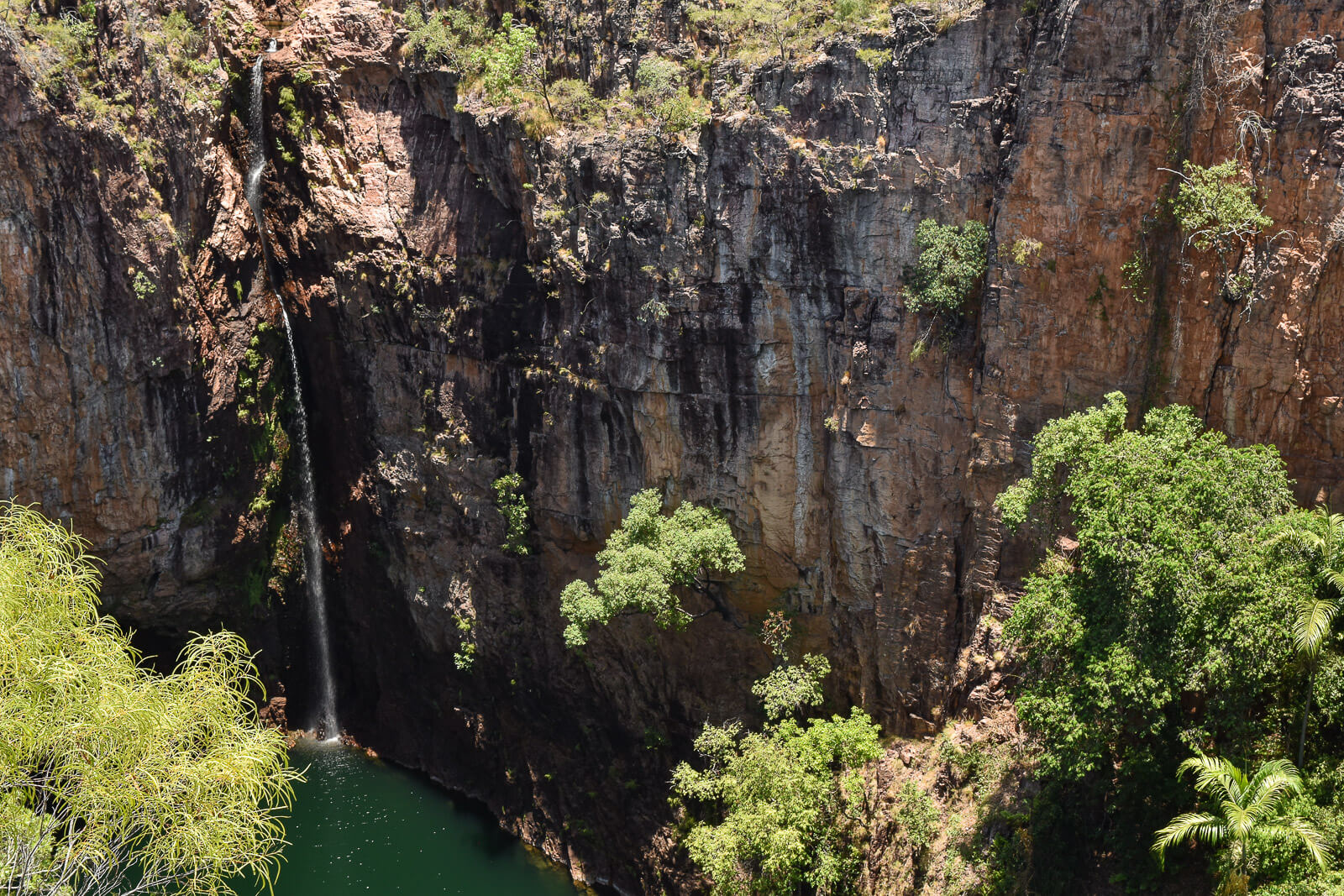 A tall and narrow waterfall 