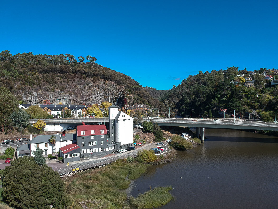 An aerial view of a mill coverted into a hotel and restaurant - Stillwater Seven 