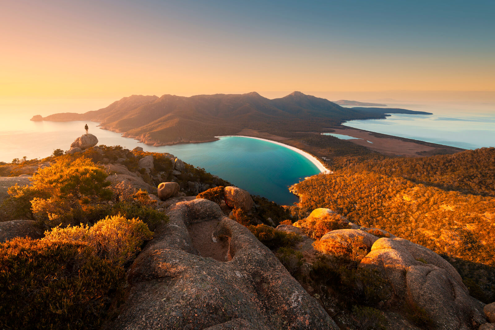 Aerial views of Wineglass Bay from Mount Amos 