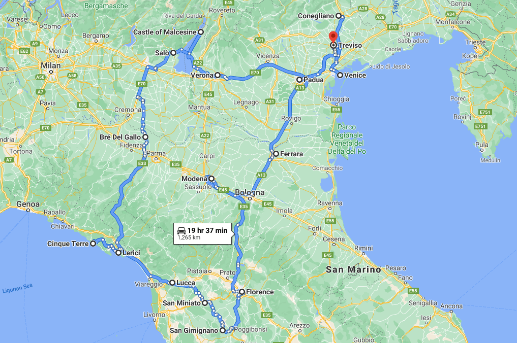 Northern Italy Road Trip Map