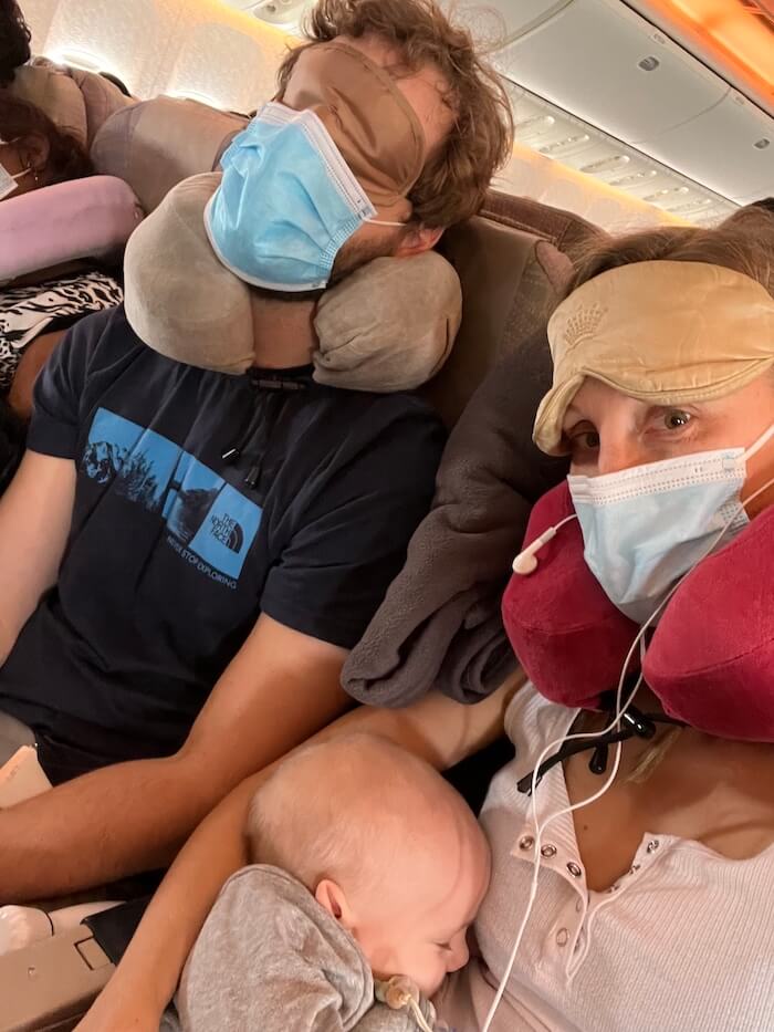 a family on a flight with a baby 