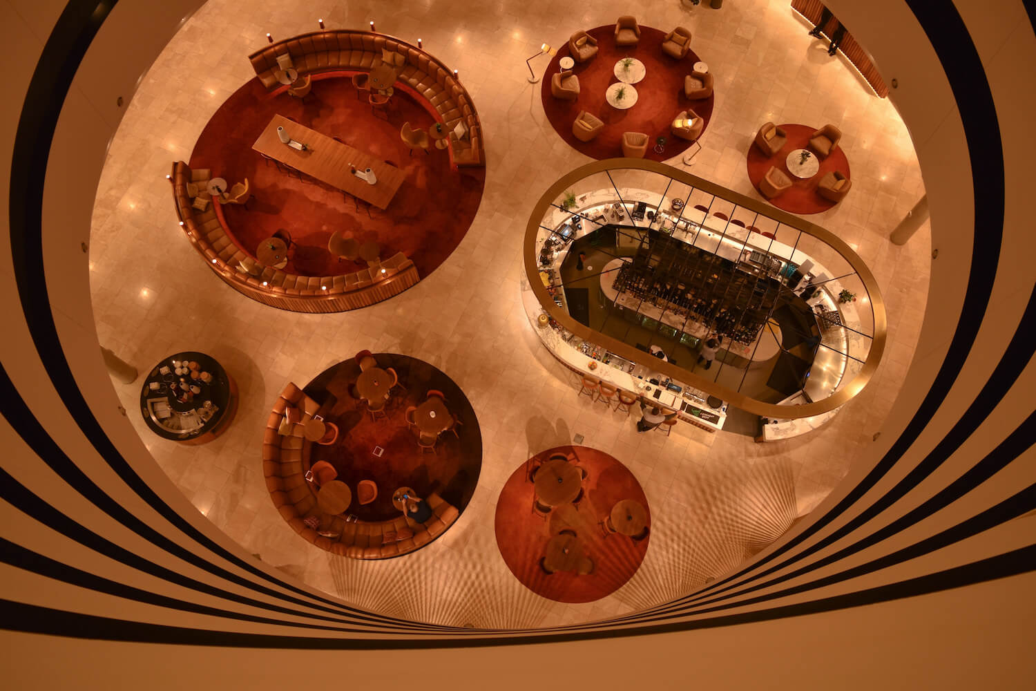 The hotel atrium from above