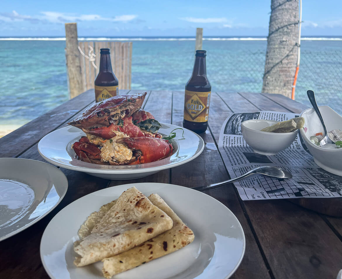 A Fijian lunch of crab and kokoda overlooking the ocean