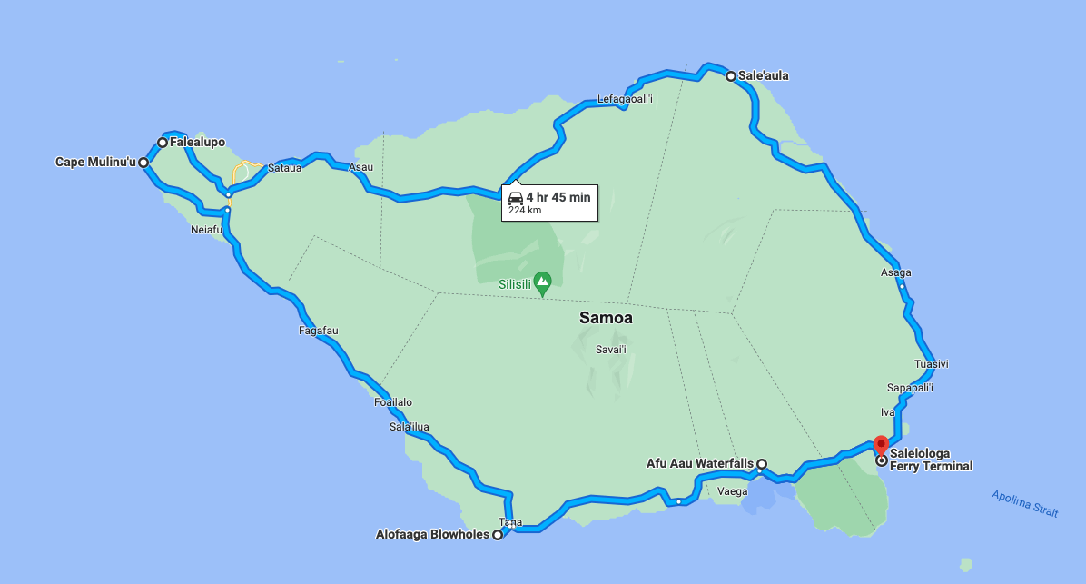Samoa Itinerary Map Savai'i