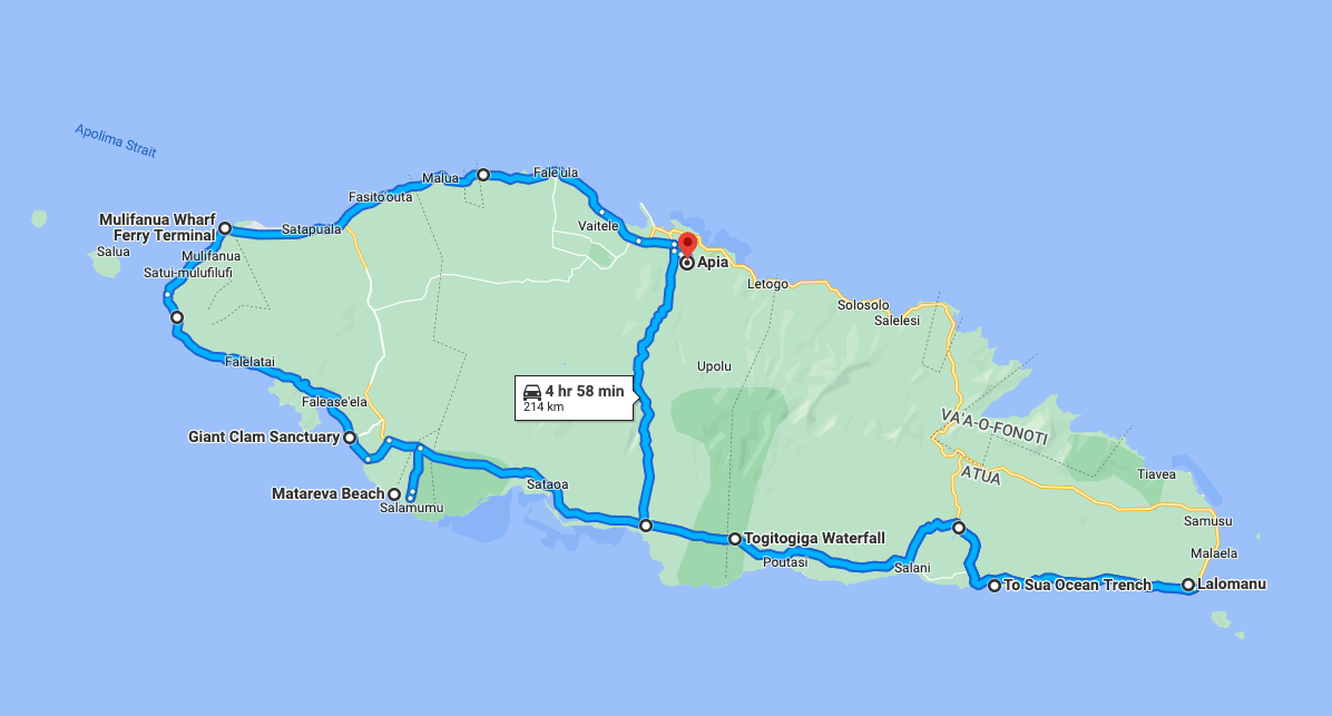 Samoa Itinerary Map Upolu