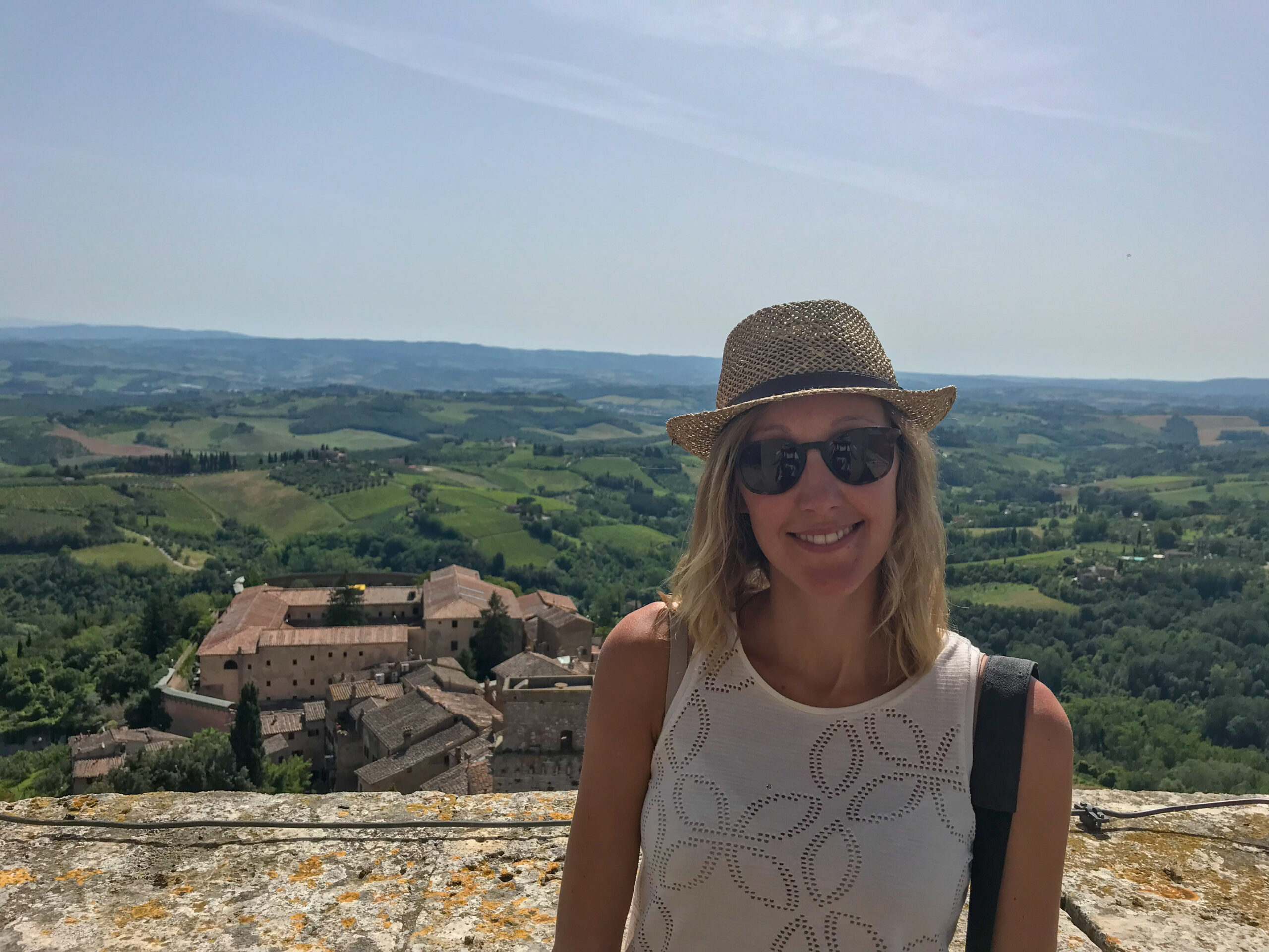 A woman at the top of Torre Grossa