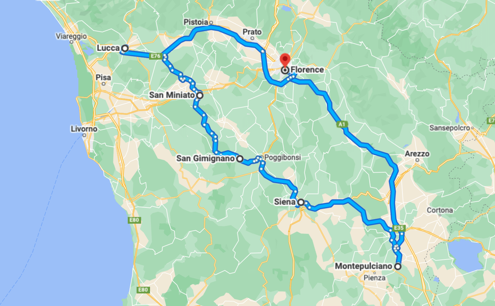 Tuscany Road Trip Map