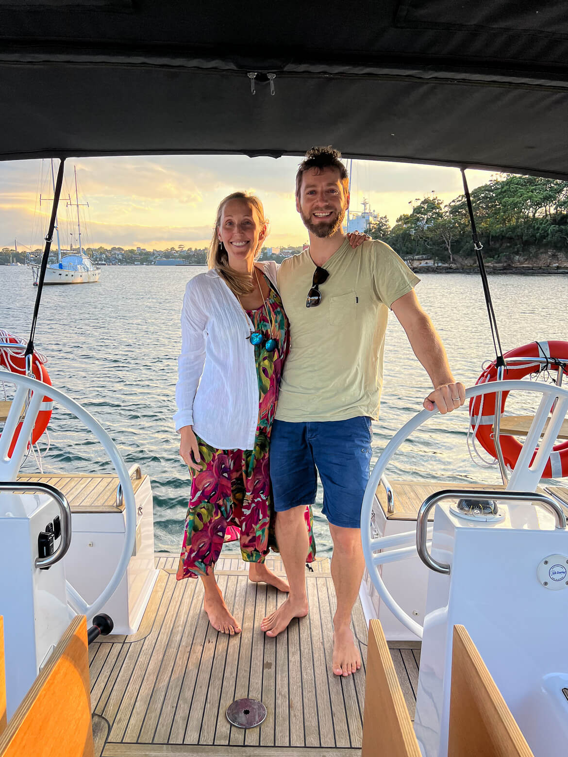 A couple aboard a yacht on Sydney Harbour