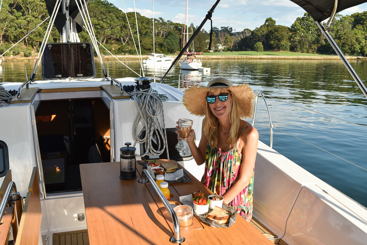 Eating breakfast onboard a luxury yacht in Sydney
