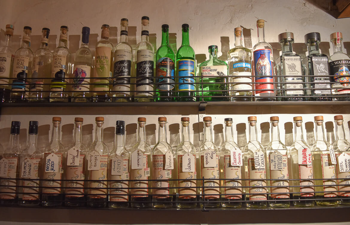 Bottles of mezcal at Mezcalería In Situ