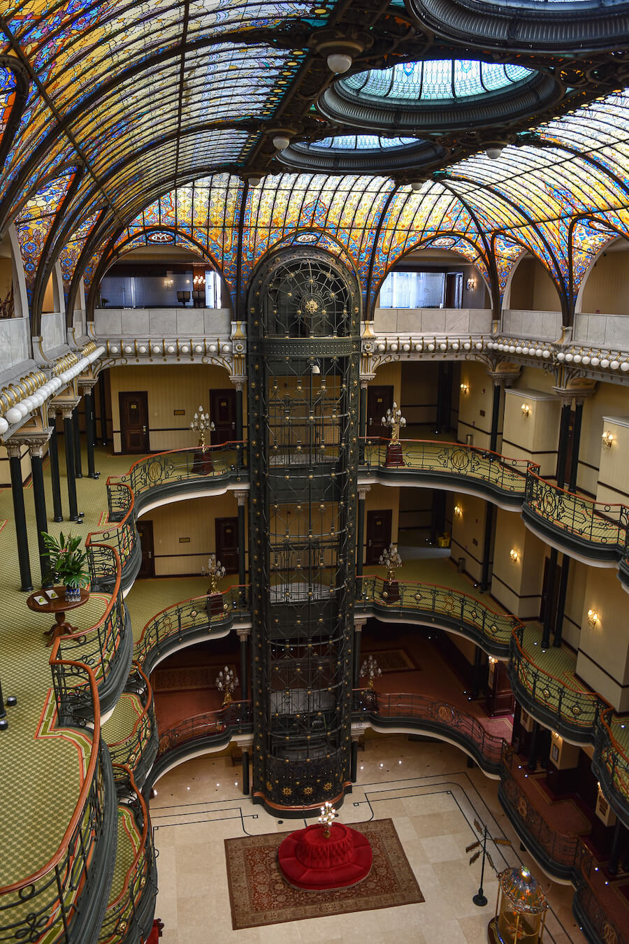 The incredible stain glass roof at Gran Hotel Ciudad de Mexico 