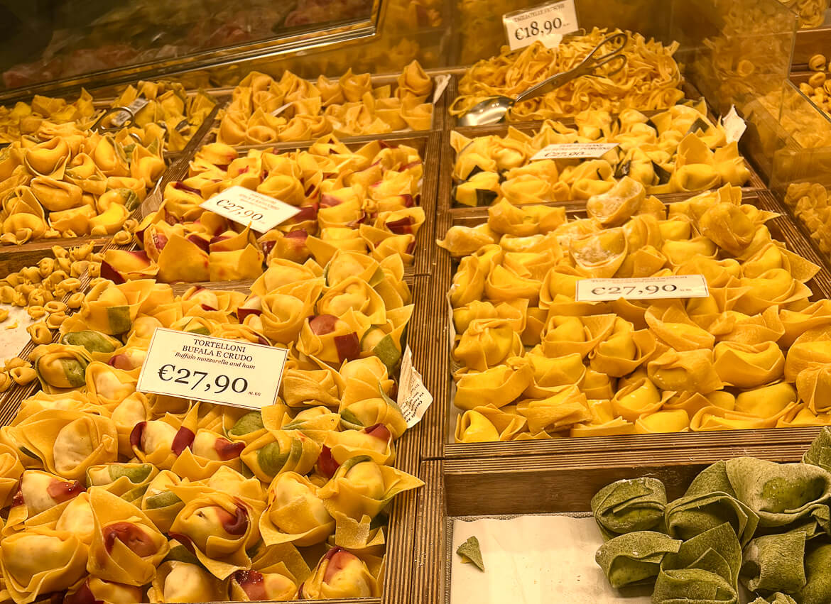 Tortellini for sale in the Quadrilatero