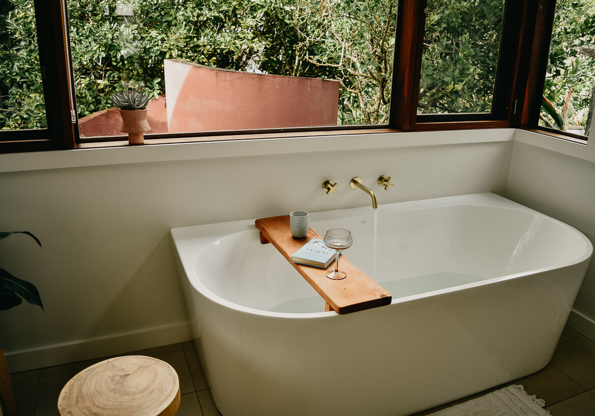 A beautiful bathroom with a leafy outlook in Jervis Bay