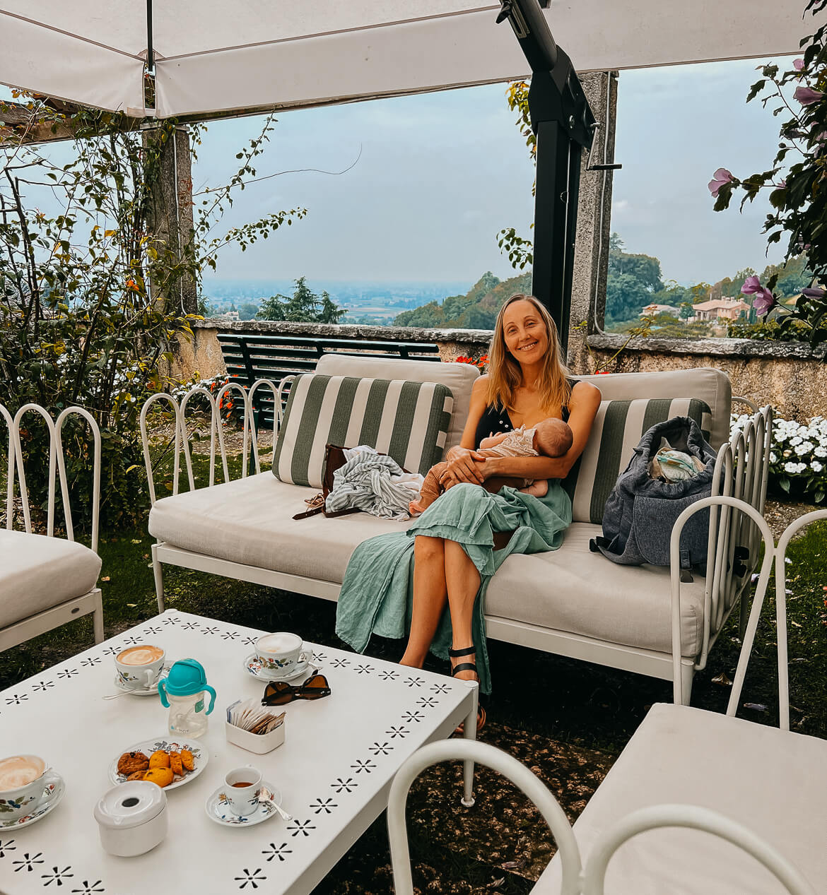 Italian breakfast in Asolo with a baby