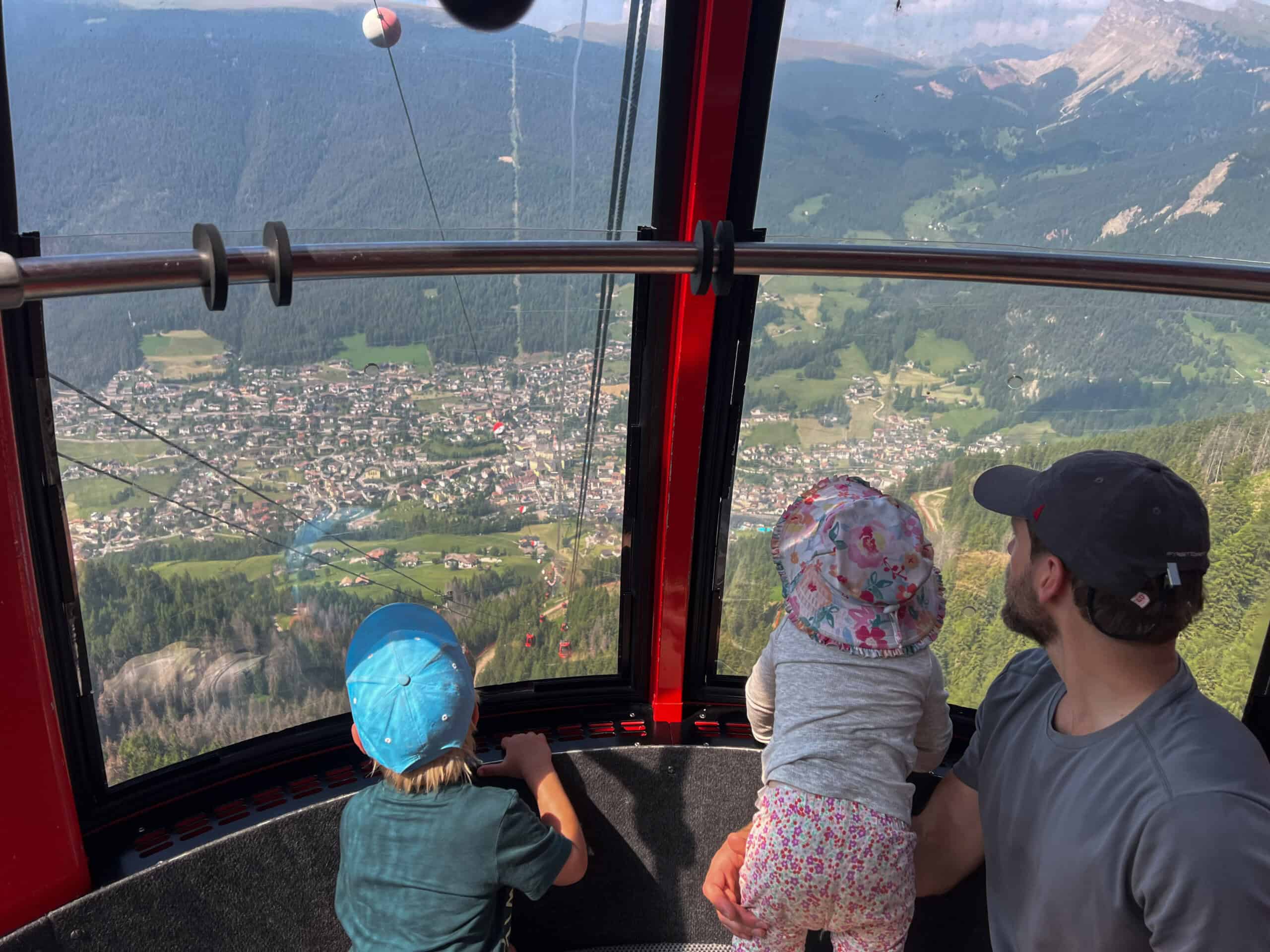 Taking the cable car up to Alpe di Siusi