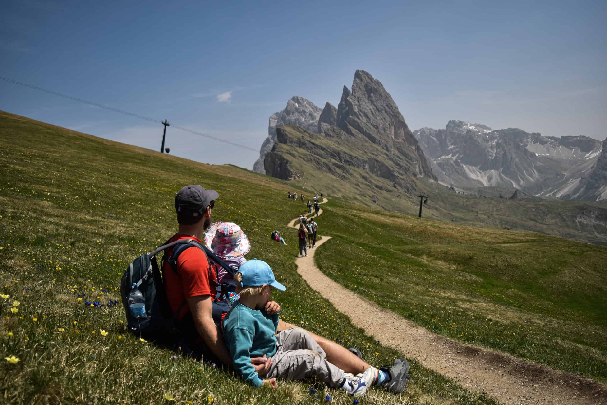 A family enjoying the views on Seceda