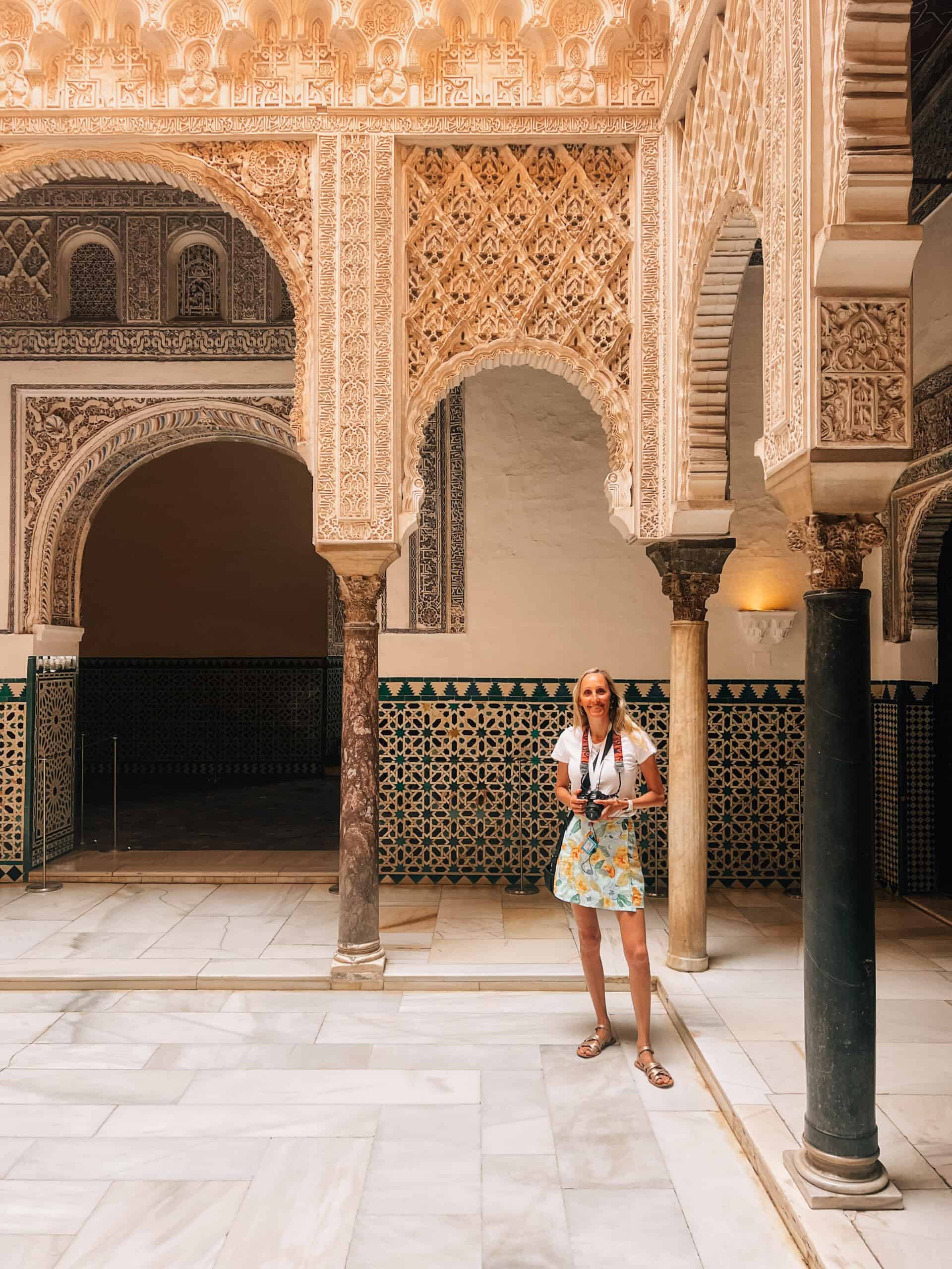 horseshoe arches and lavish Moorish plasterwork inside the Alcázar.