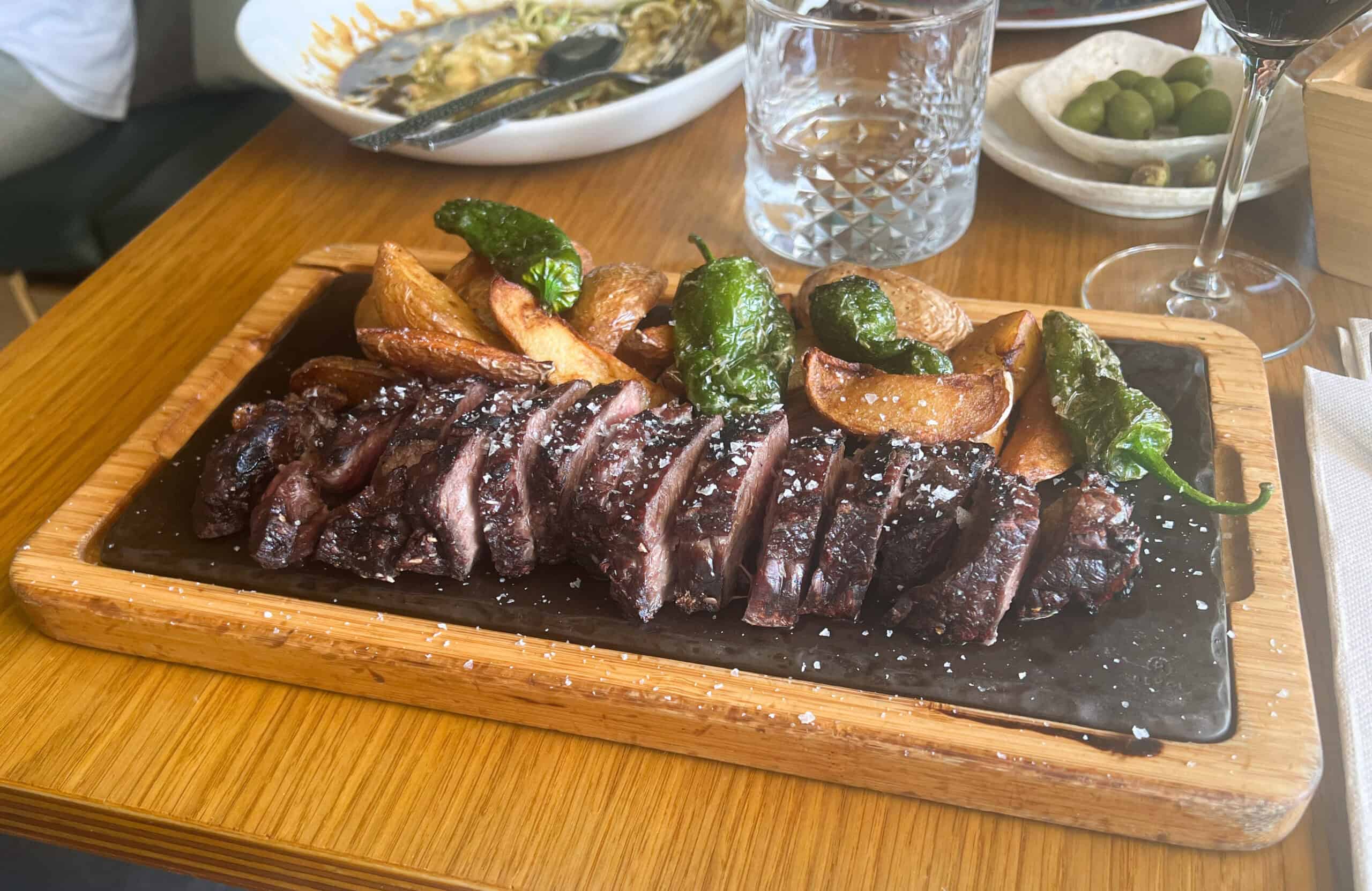 Steak and padron peppers