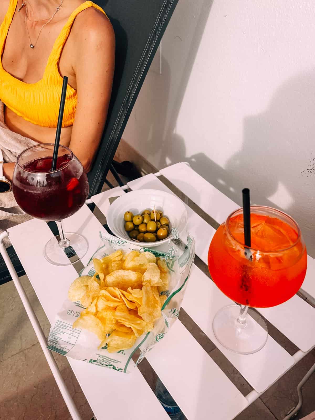 Olives and sangria on a Seville hotel rooftop