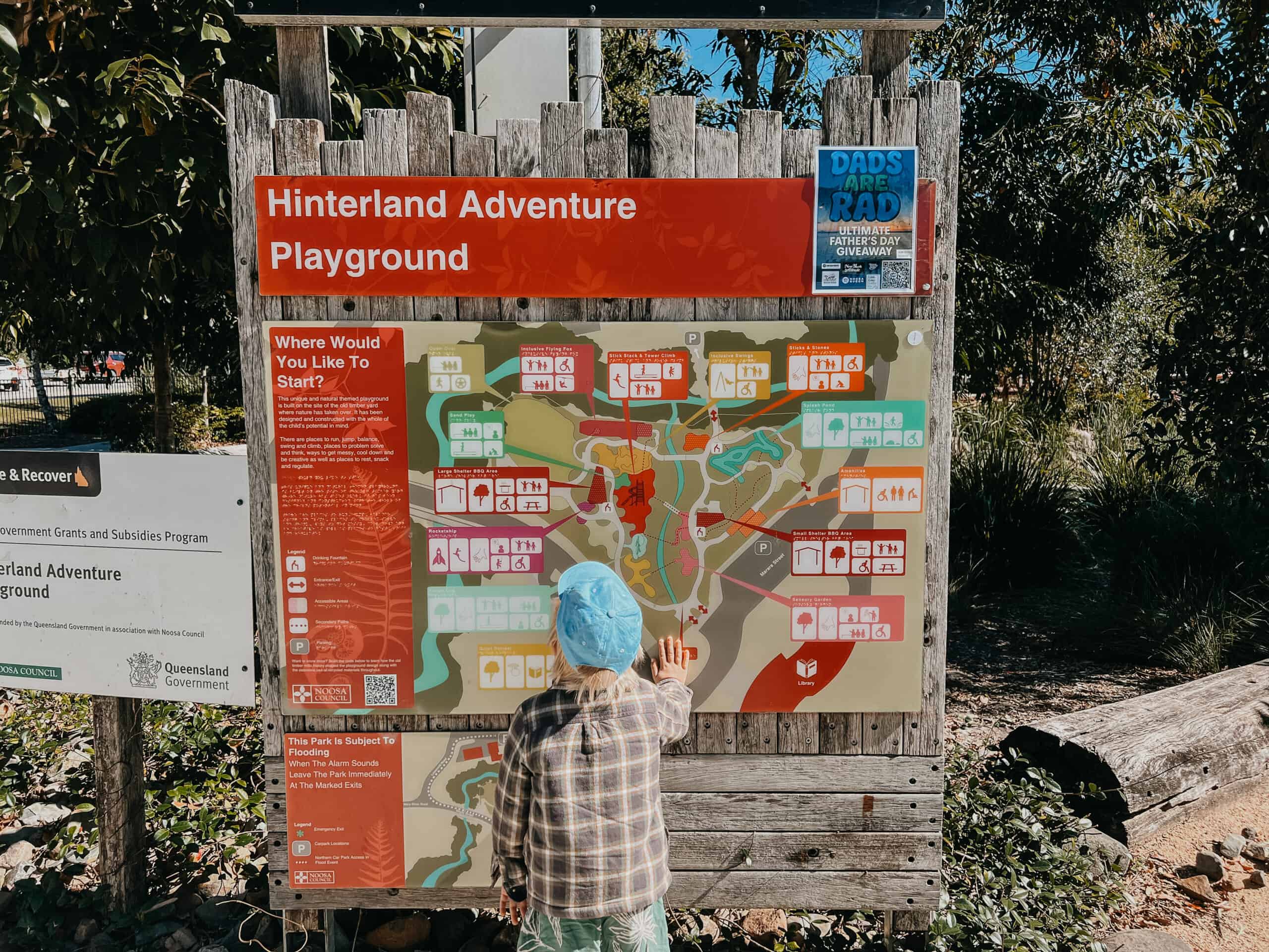 A toddler at an adventure playground in Noosa