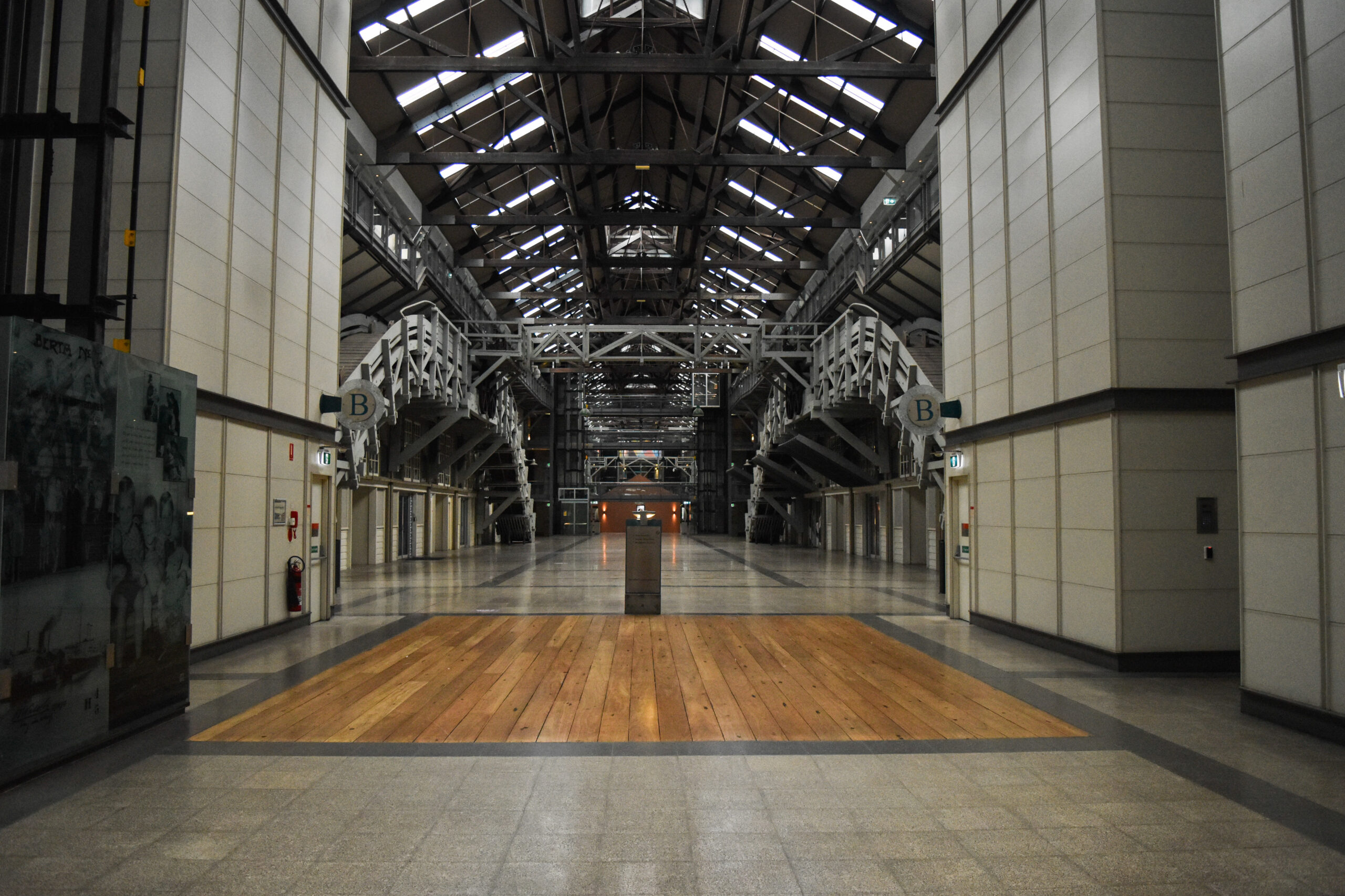 The interior of the old woolstore on Woolloomooloo Finger Wharf